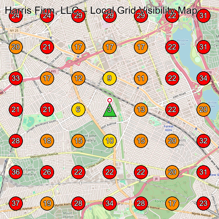 Harris Firm, LLC GeoGrid visibility map for Personal Injury Attorney in Queens